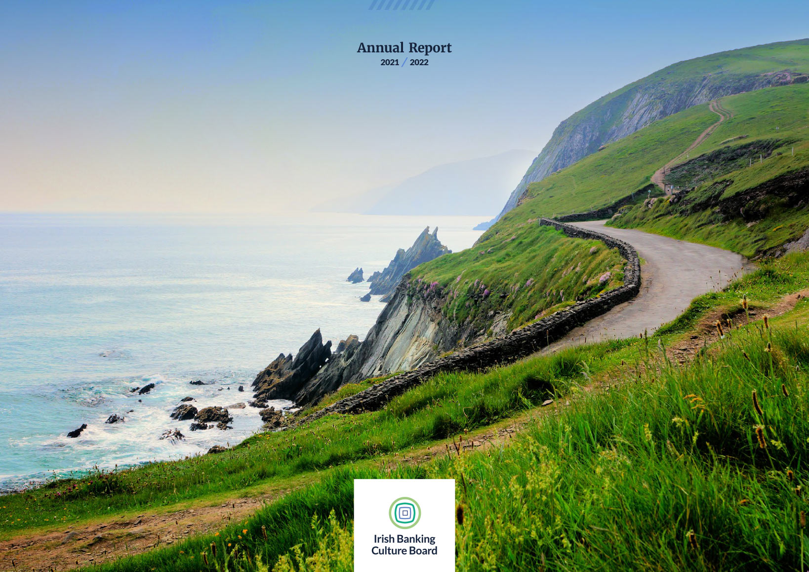 Annual Report cover, winding coastal road